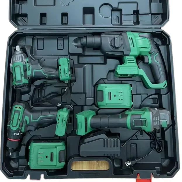 4-Piece 20V Cordless Power Drill Combo Set with Electric Wrench 1-Year Warranty OEM Support for Repair Use Boxed with Hard Case