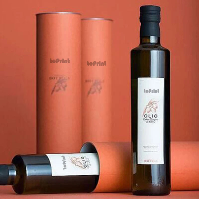 Custom Logo Wine Gift Box Metal Cover Cardboard Tube Container Round Food Kraft Paper Cylinder Box Packaging