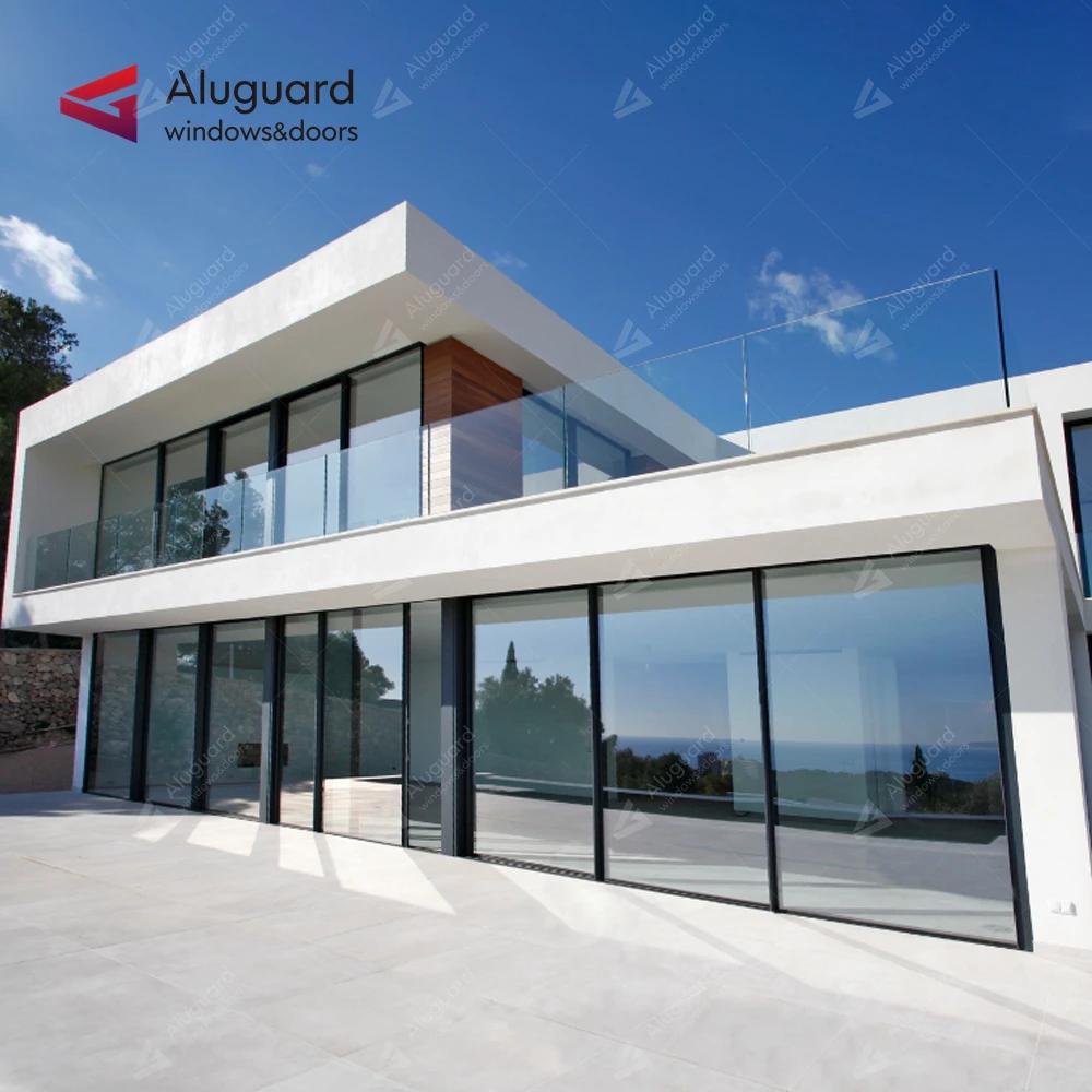 Автоматическая алюминиевая стеклянная дверная система с экраном алюминиевые горки низкие двойные стеклянные патио безрамные раздвижные двери