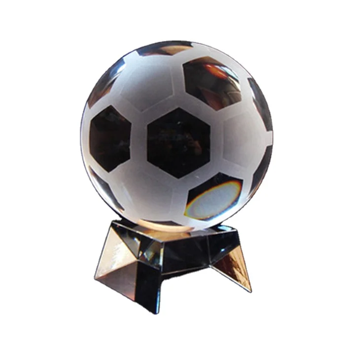 Honor of crystal Crystal Football Trophy Soccer Shape Glass With Crystal Base Sport Theme
