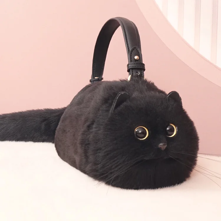 2023 fashion novelty gifts lovely 3D cat shape fur sling bags cute women handbags furry ladies crossbody bag