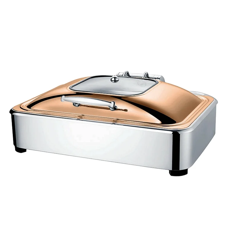 FTS Roll Top Gold Luxury Glass Lid Catering Round Food Warmer wholesale Price Buffet Set All Types Dishes Chafing Dish