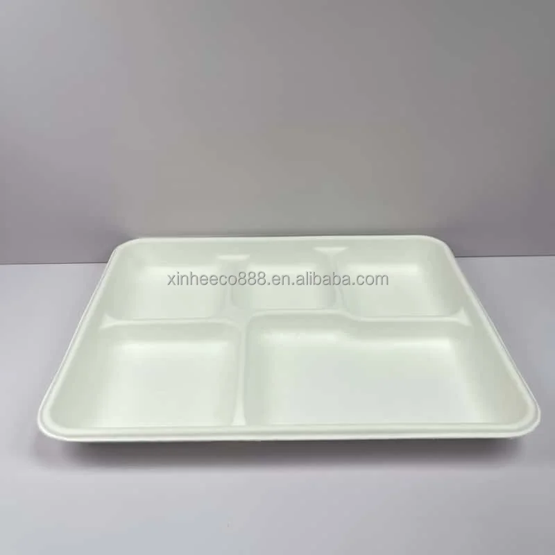 Best Price Eco Quality Sugarcane Bagasse 5 Compartment Compostable Tray Custom Safe Use-for Party Wedding Dinnerware Food Plate