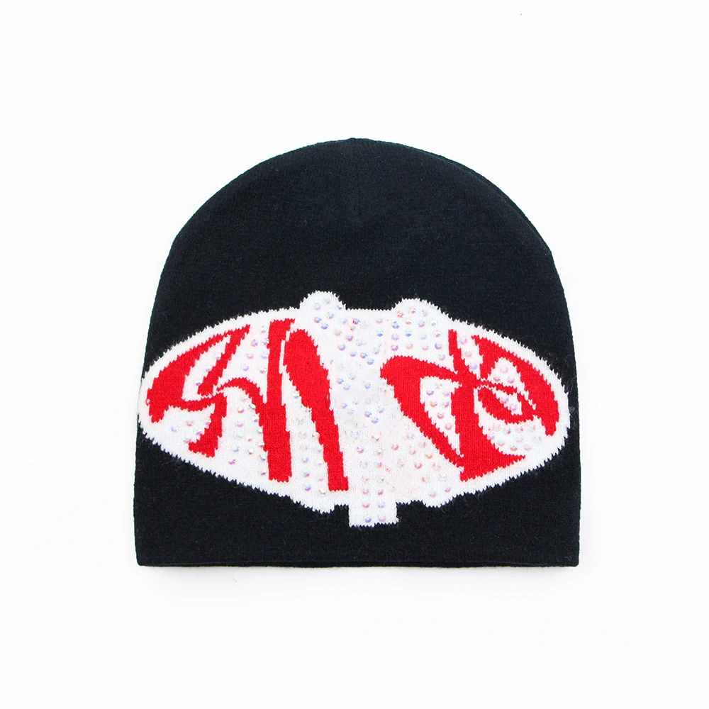 Wholesale Fashion Letter Jacquard Beanie Hat With Rhinestone Streetwear Hat Knit Hat For Winter