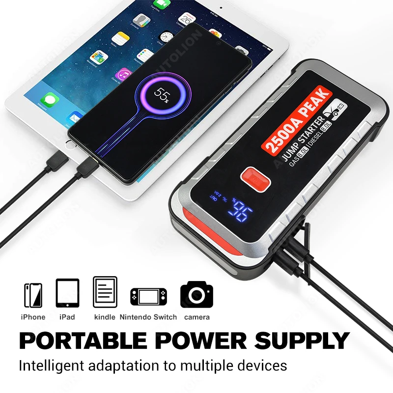 Best Selling Peak Current  2500A 12v 8.0L gasoline and 8.0L diesel Emergency  portable multi-function jump starter