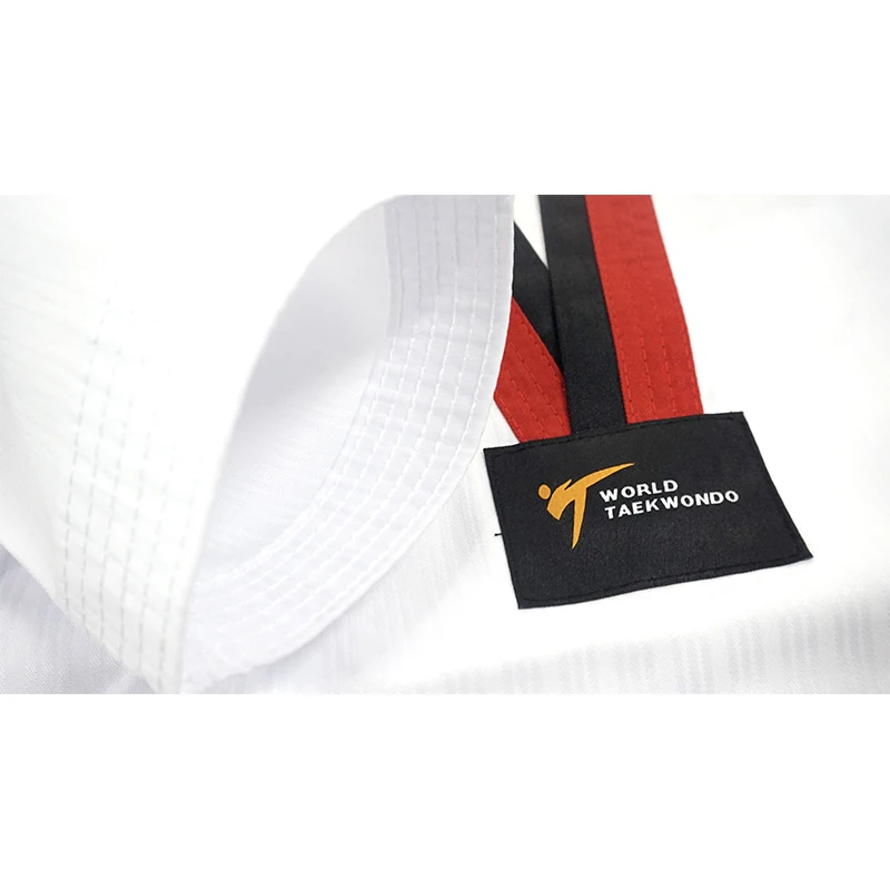 Unisex White Taekwondo Dobok Sportswear Uniform Customizable Logo OEM Service Polyester Material for Kids and Adults
