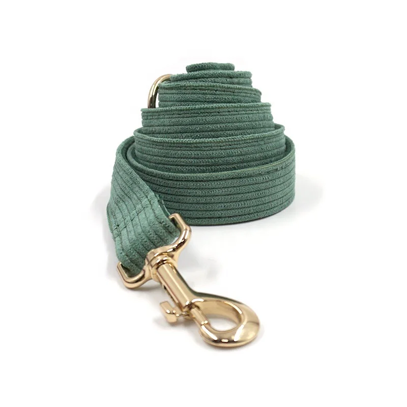 Tiktok likes dog gift set fashion corduroy collar dog training cute pet bows dark green pet leashes popular dog collars