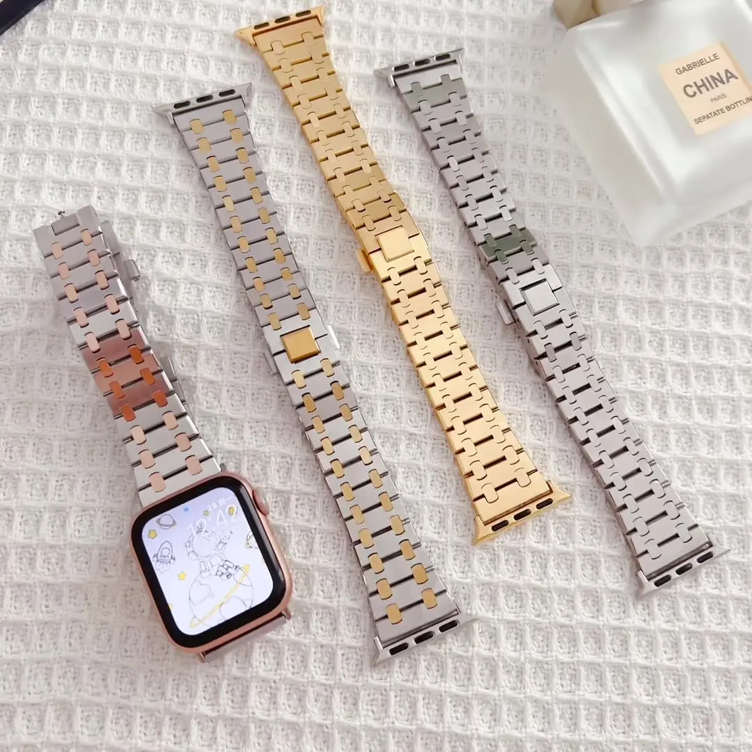 Custom Stainless Steel Watch Strap - Metal 3-Link Bracelet for AP Oak & Apple Watch