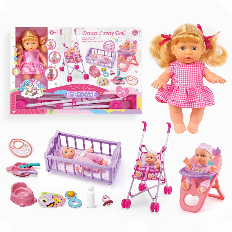 9 Inch 4 Sounds Baby Doll Accessories Set Baby Silicone Reborn Dressing Girl Dolls Pretend Play Toys for Kids Girls Baby Toy