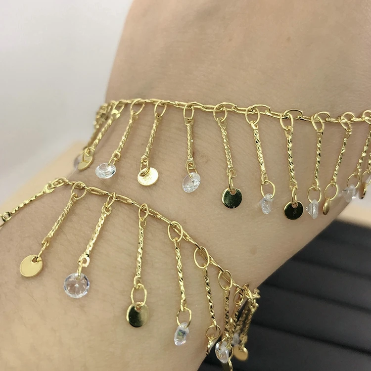 DIY Round Zircon Brass Roller Chain Cable Chains Link Bracelet Necklace Gold Plated Handmade Jewelry Making