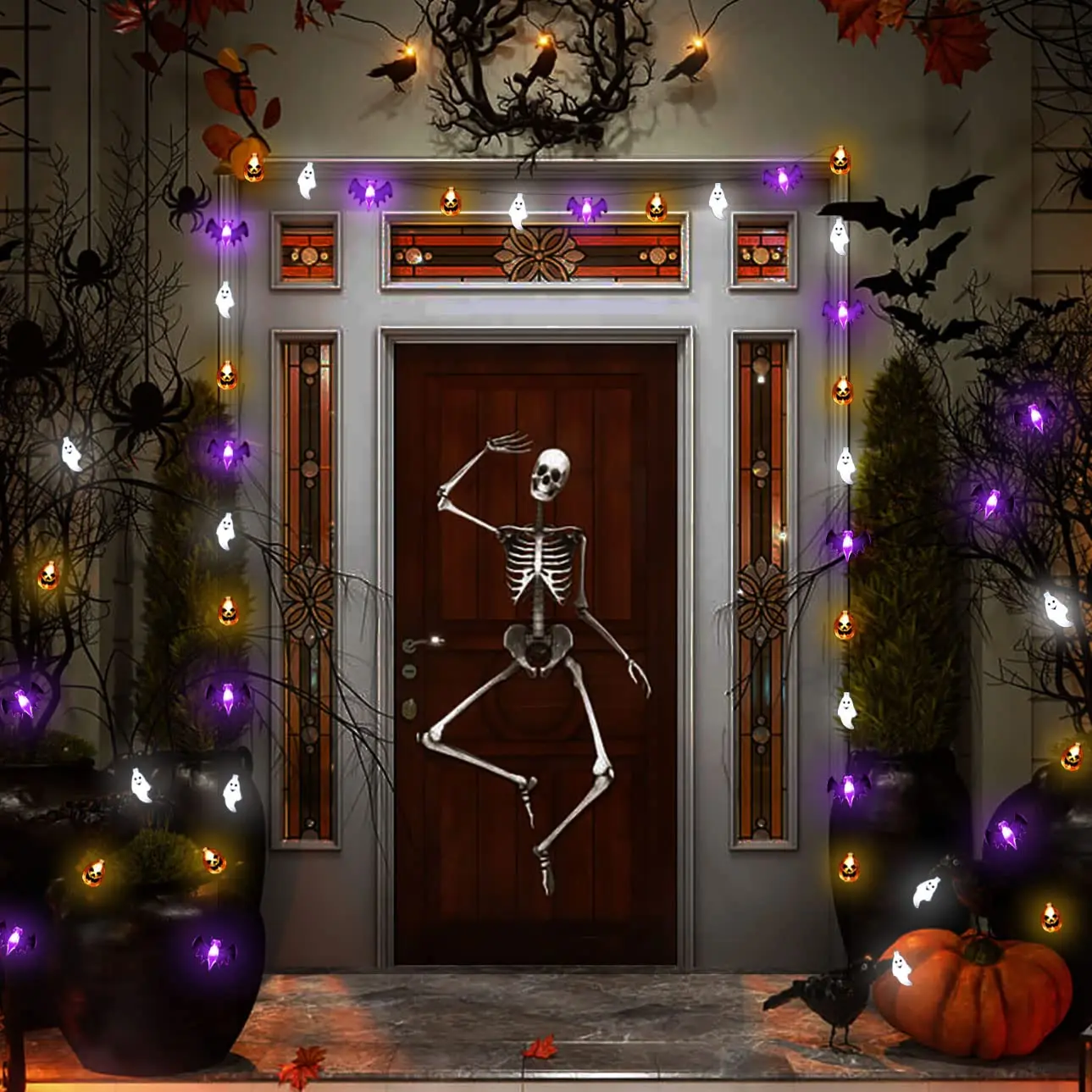 8 Lighting Modes Fairy Battery Operated Halloween Pumpkin Bat Ghost String Lights for Home Door Window Porch Party Decoration