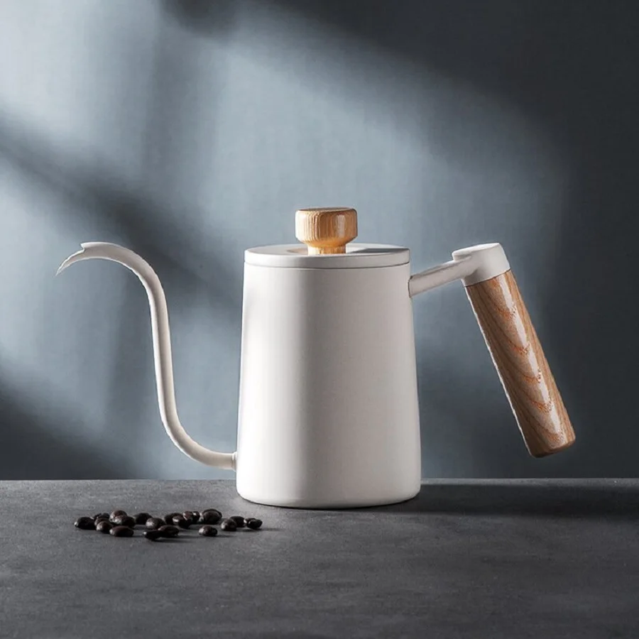Wood Handle Gooseneck Drip Kettle Swan Neck Thin Mouth Drip Kettle Stainless Steel Coffee Pot