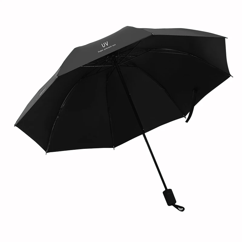 Black 8 Ribs Folding Umbrella Printable Logo Sun and Rain Umbrella Portable Compact Travel Windproof Umbrella