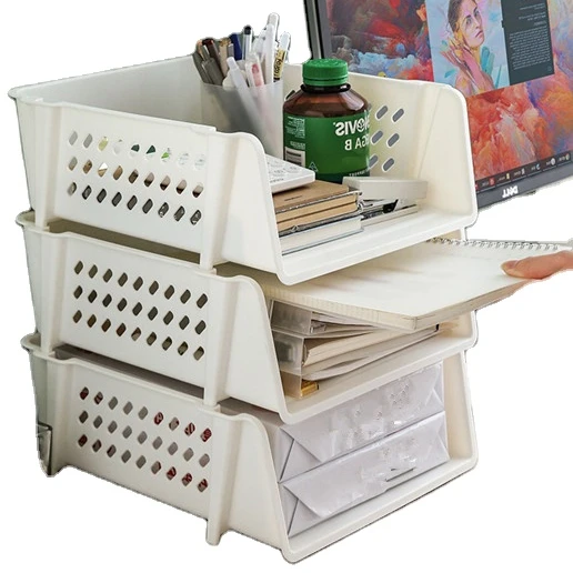 Office Desktop File Box Multi Function Storage Rack Stackable Multi-layers Plastic File Shelves