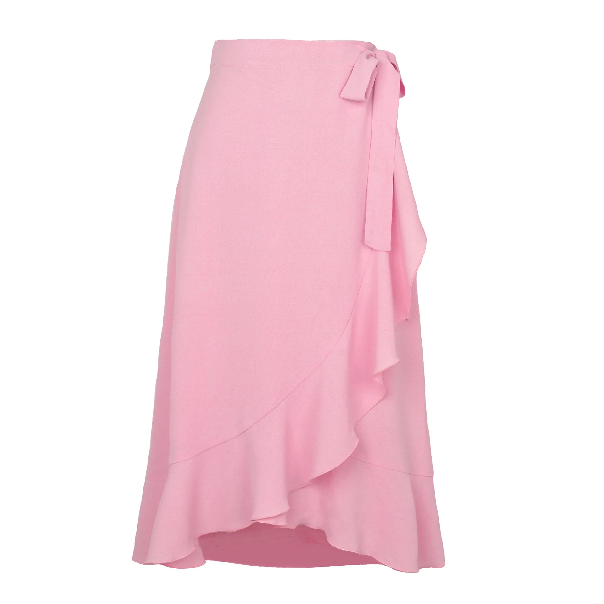 Trendy Casual Frill Hem Wrap Skirt With Belt Women Irregular High Waist Maxi Slit Midi Skirt