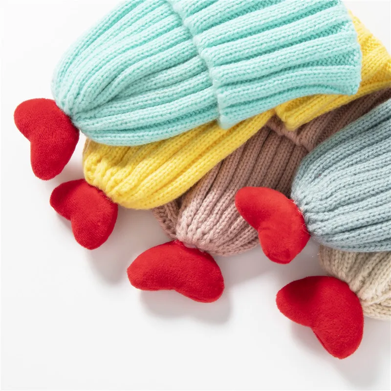 Factory direct new knit hat for baby Korean outdoor cute warm flanging spot discount knitted baby hats