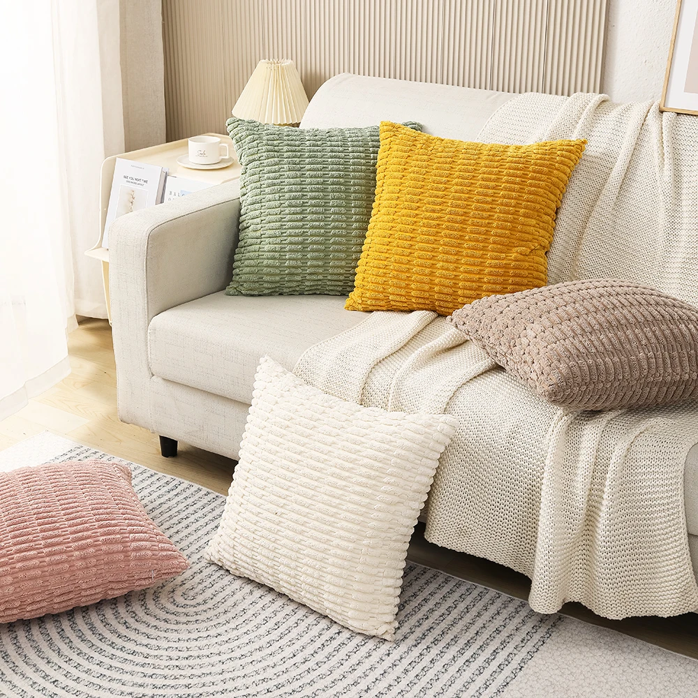 Square Corduroy Throw Pillow Covers Striped Cushion Decorative Pillows for Home for Sofa Couch Sleep & Nursing