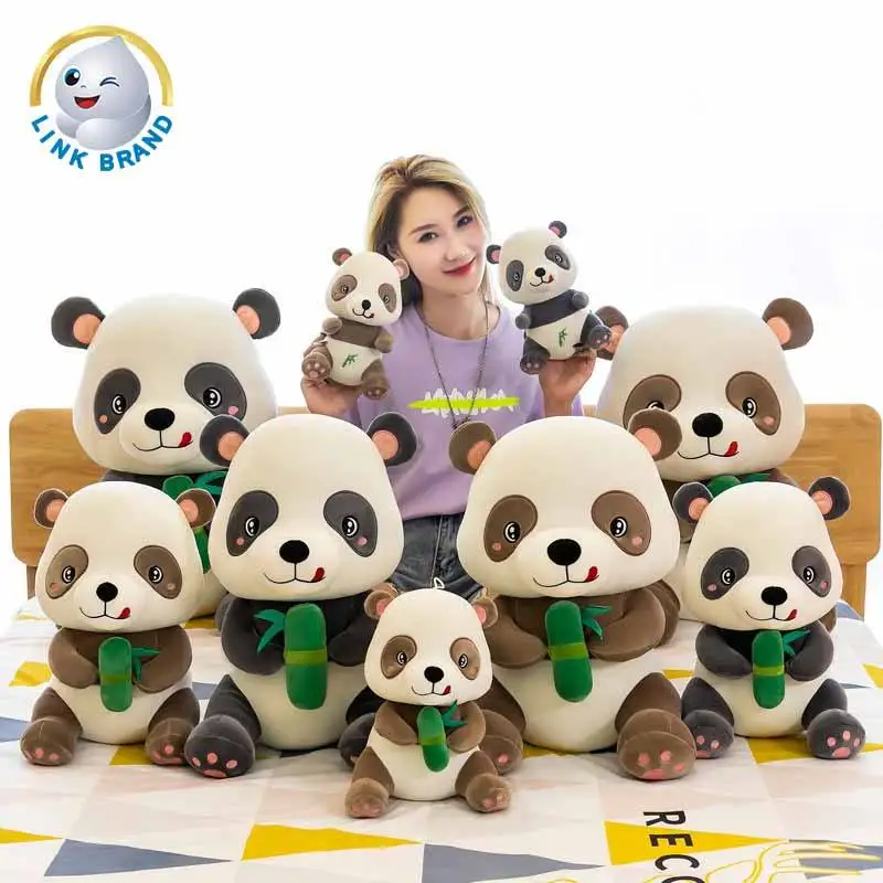 Custom Stuffed Animal 2023 Cute Chinese Panda Eating Bamboo Soft Plush Pillow Panda Toy For Kids Birthday Gift