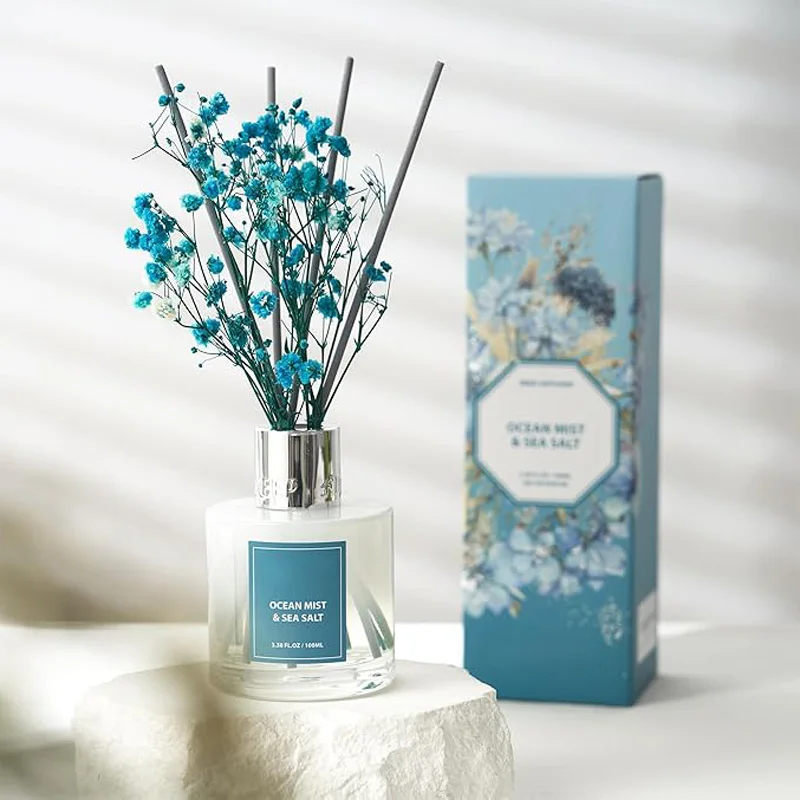 Reed Diffuser Set Ocean Mist&Sea Salt Oil Diffusers with 8 Reed Sticks, Home Fragrance Reed Diffuser for Bathroom Shelf Decor