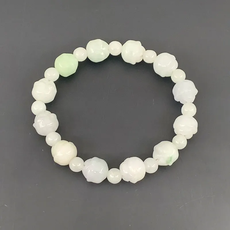 2021 Hot Natural Burma Jade Green Jadeite Beads stone Bracelet Woman Bangle Elastic Good Quality Carving