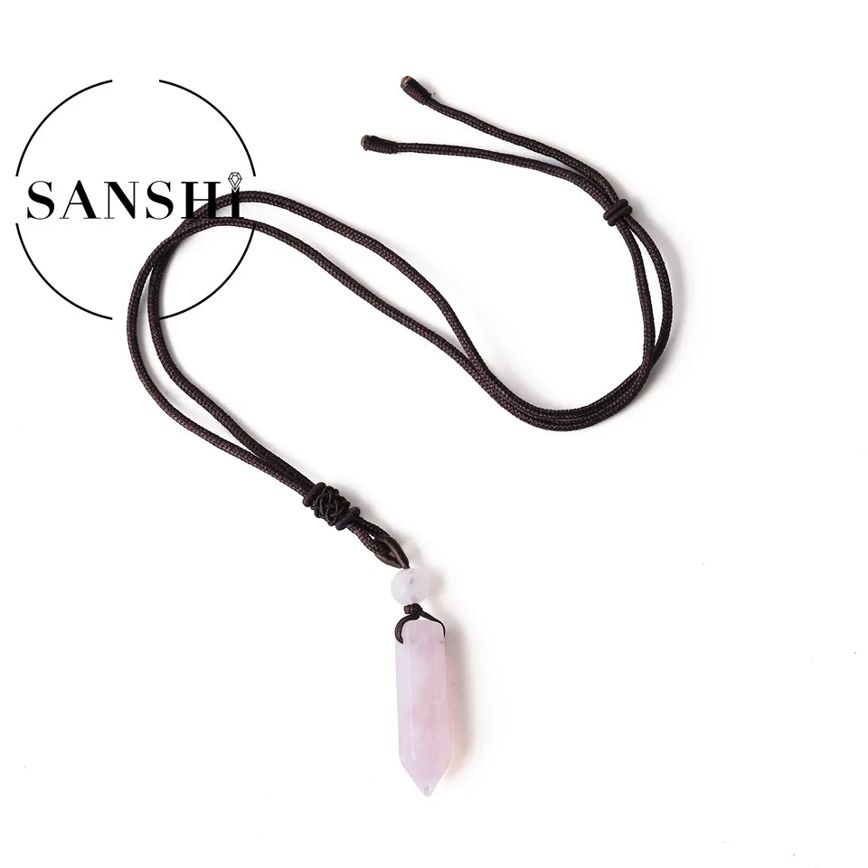 Customized Jewelry Charms Multicolor Hexagon Pendant Braided Rope Necklace Gemstone Necklace