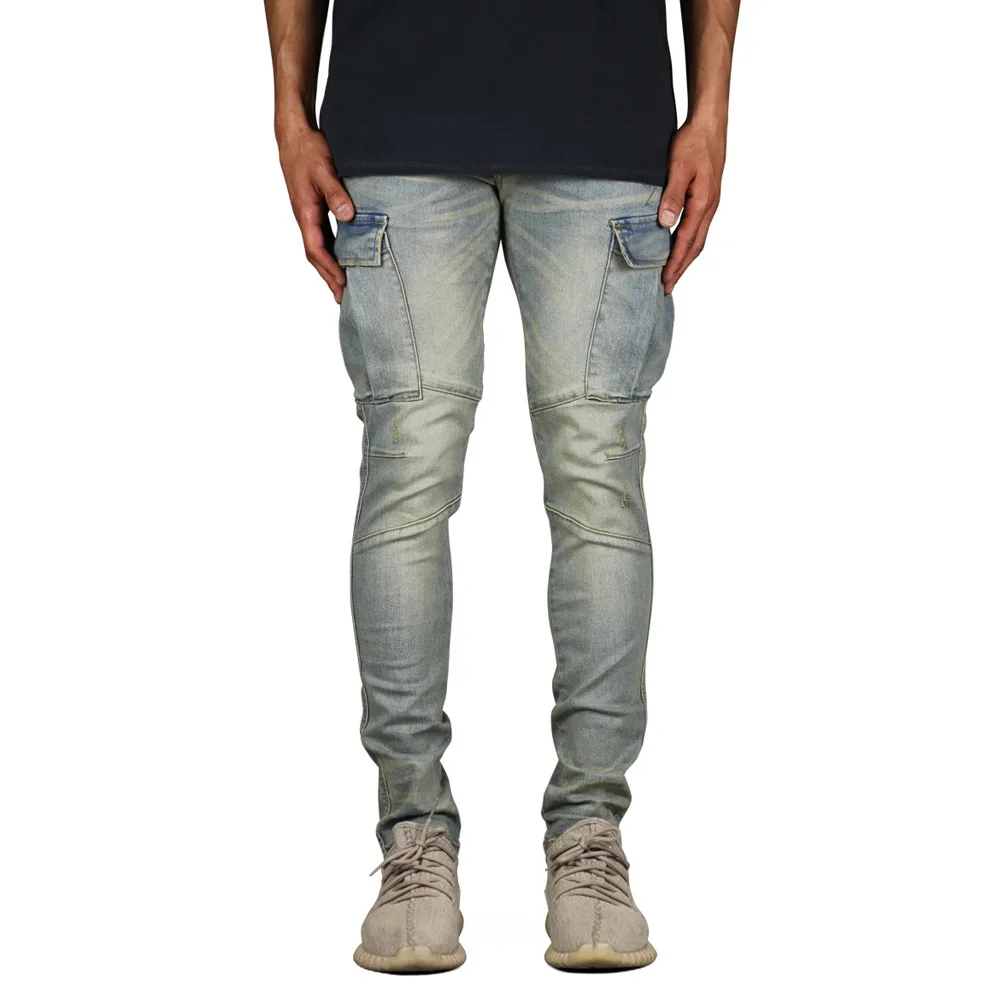 
Custom Logo High Quality Men Skinny Side Pocket Jeans 