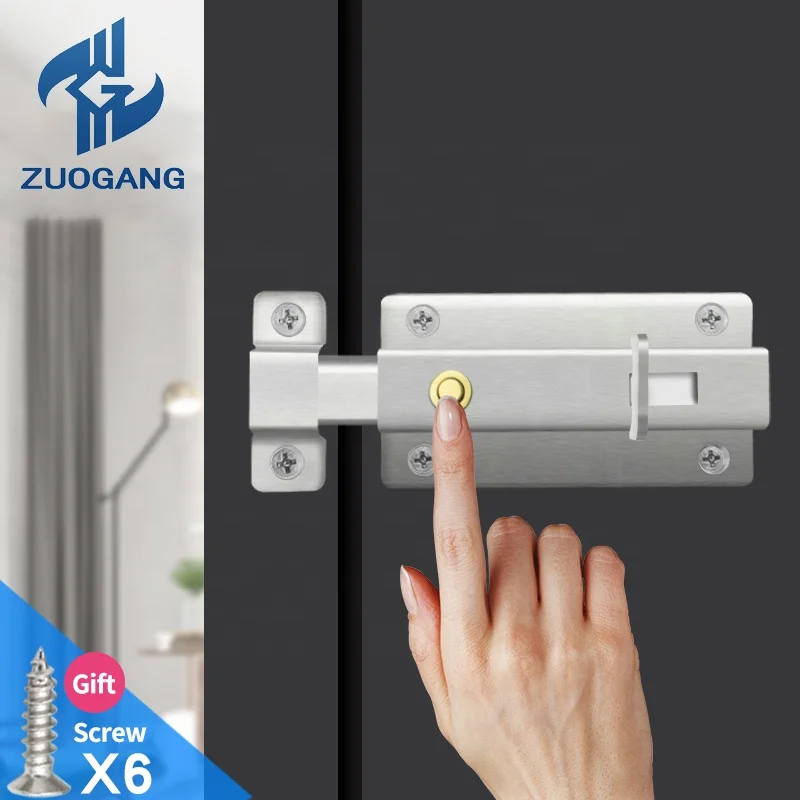 Heavy Duty Stainless Steel Security Press Button Door Slide Latch Barrel Bolt Lock Surface Mounted Modern Door Bolts