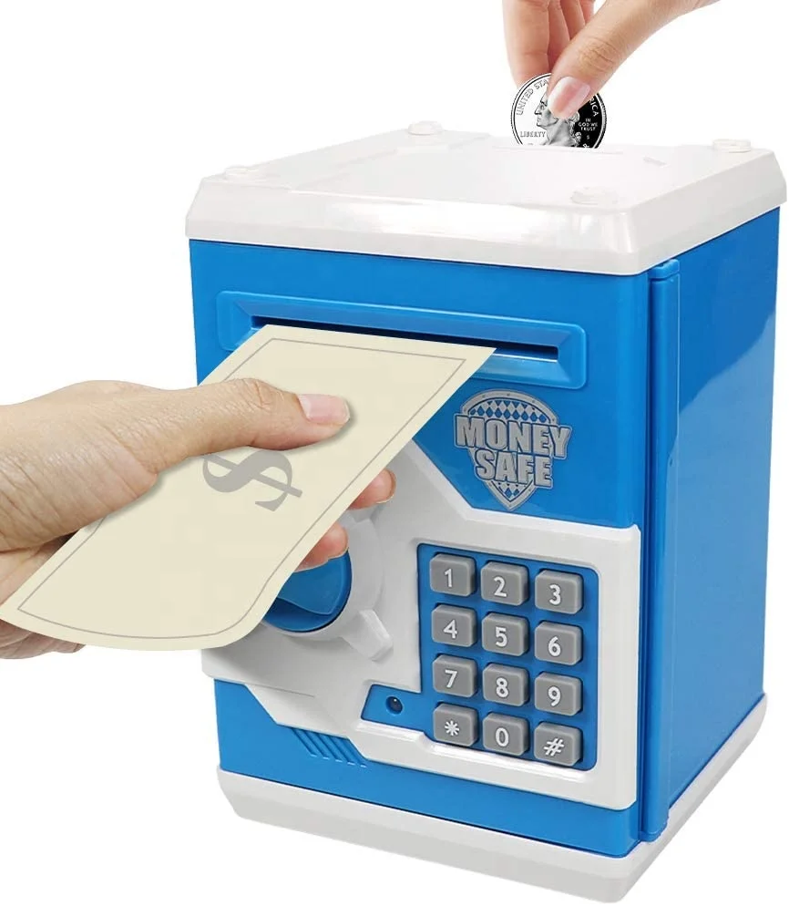 Mini ATM for Kids Toy, Safe Coin Banks Money Saving Box Password Code Lock for Children, Gifts Toys for Boys
