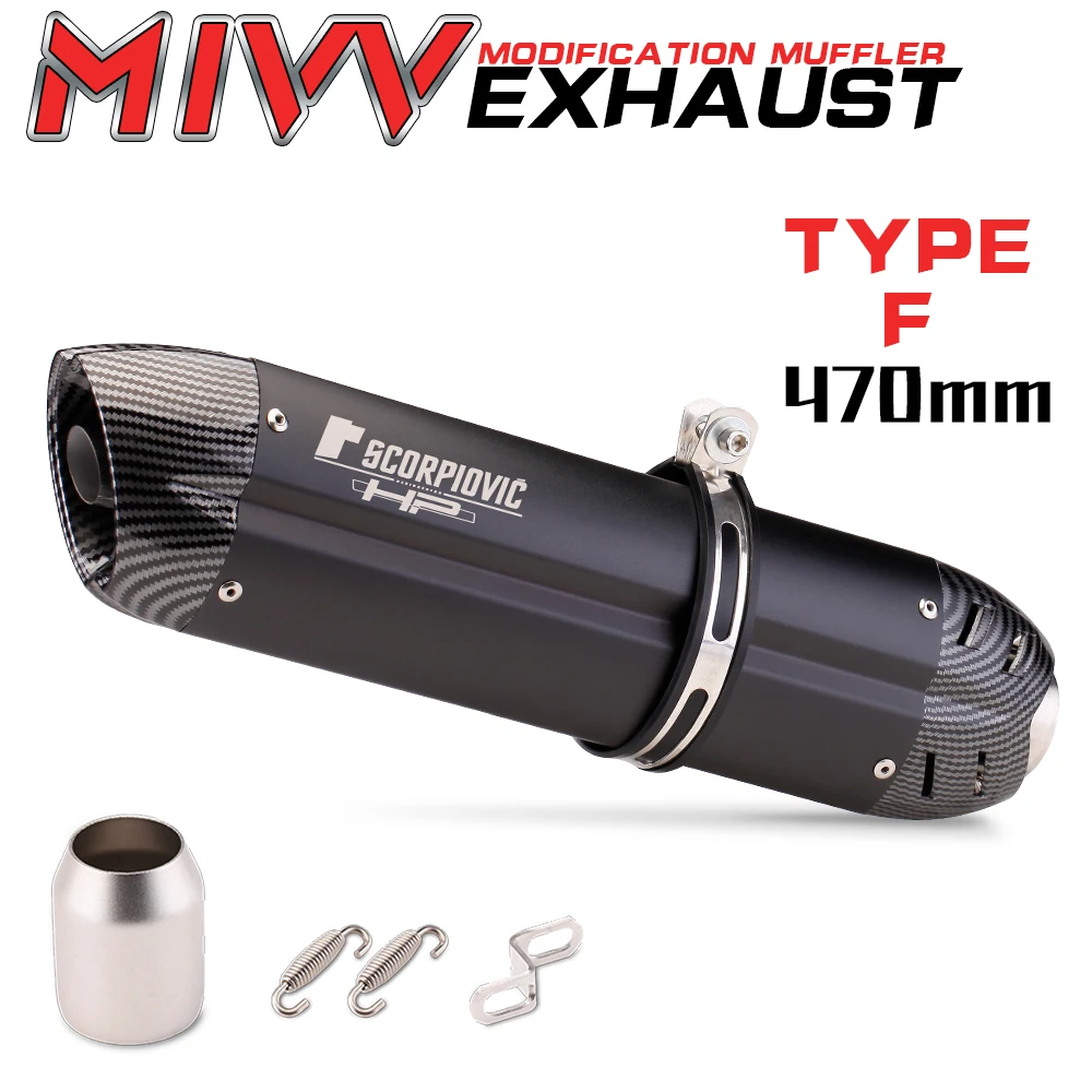 Universal 51MM Motorcycle Exhaust Muffler Pipe Escape moto mivv for kawasaki er6n sv650 crf 230 Z800 R1 cb650f cbr250r 470mm