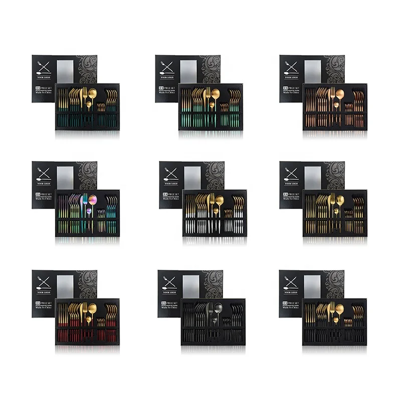 
Wholesale PVD Silverware Metal Matte Gold Black Cutlery Set Stainless Steel 304 Matte Black Flatware Sets 