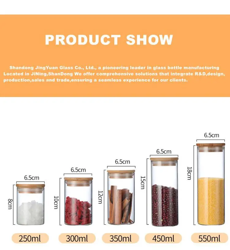 Wholesale High Borosilicate Glass Storage Jars  Bamboo Lid Storage Jars   500ml Round Storage Jar