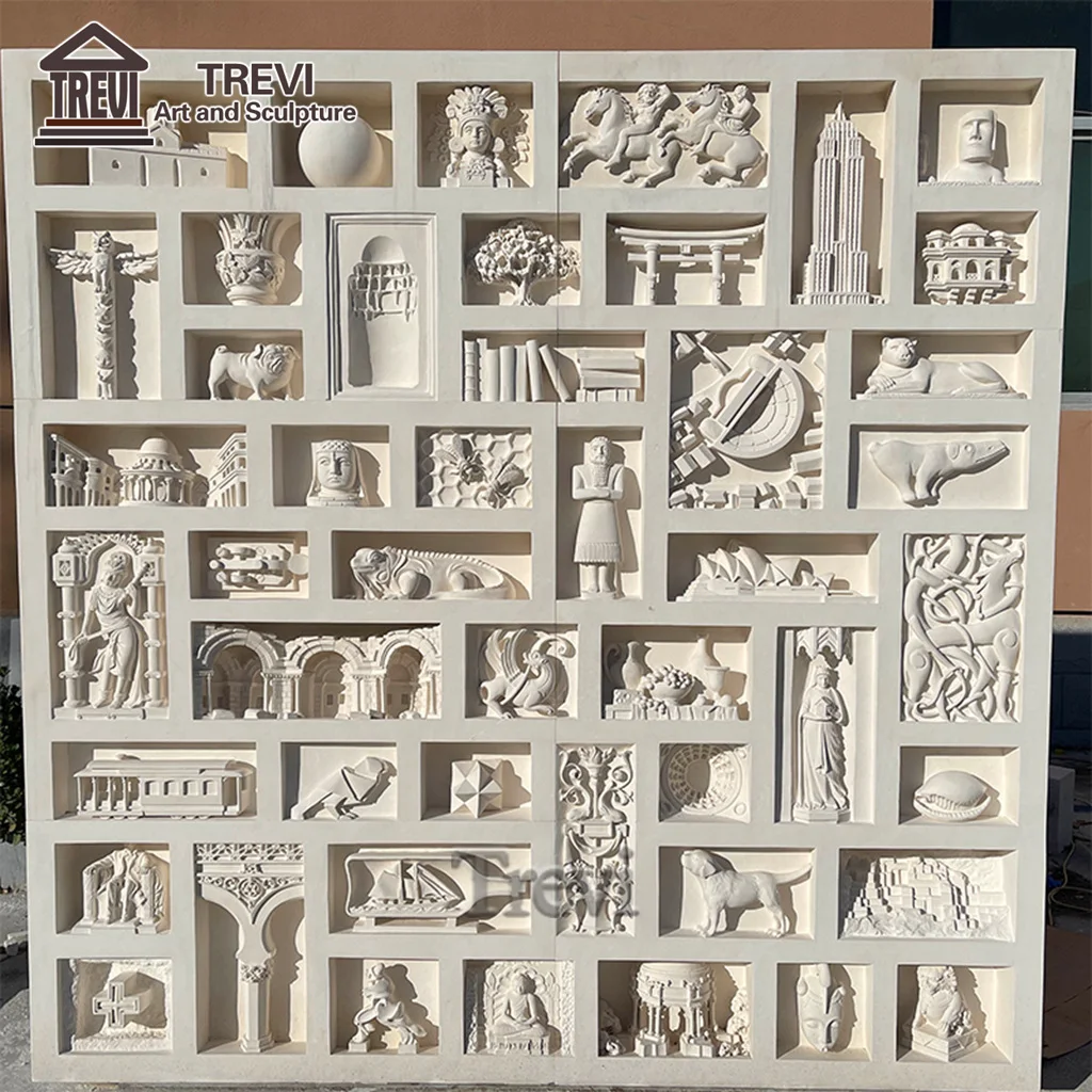 Pure Hand Carved High End Marble Wall Stone Relief Sculpture