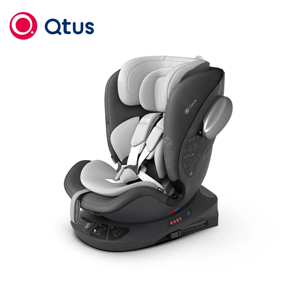 Qtus S2 APOLLO Baby Safty Car Seat - 360 Degree Rotation - i-Size Certification - From new born to 12 years old - Grey & Black