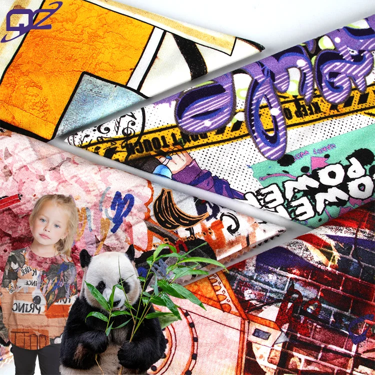 Wholesale 92/8  bamboo spandex custom printed french terry knit fabric for baby winter clothing