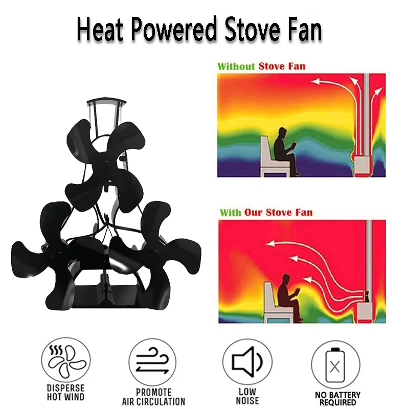 OEM 12-Blade Stove Fan Heat Powered No Battery Required For Log Burning Fireplace Circulating Warm Air