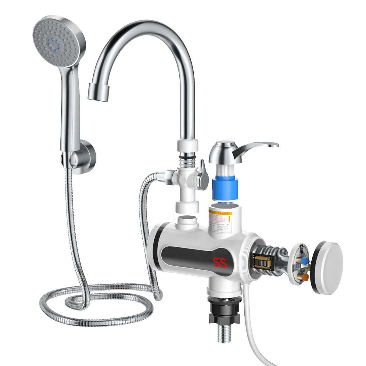 Wholesale 2022 High Quality Hot and Cold Water Brass Core LED Automatic Electric Thermostatic Faucets With Pull Out Shower Head