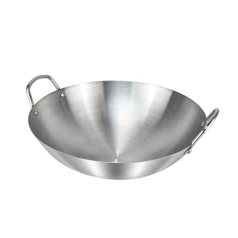 Traditional Non-rusting Chinese Deep Stainless Steel Wok Stir Fry Pan With Handles For Restaurant