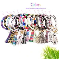 Wristlet Keychain Bracelet,Bangle Keyring - Big O Key Ring Leather Tassel Bracelet Key Chain Holder For Women Girl