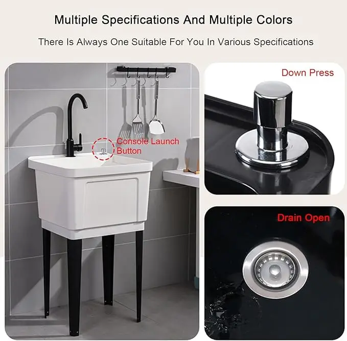 plastic  Large Capacity Single Bowl Kitchen Sink with Pulling Faucet Dish Rack & Drainer Mount for Wash Basin Use