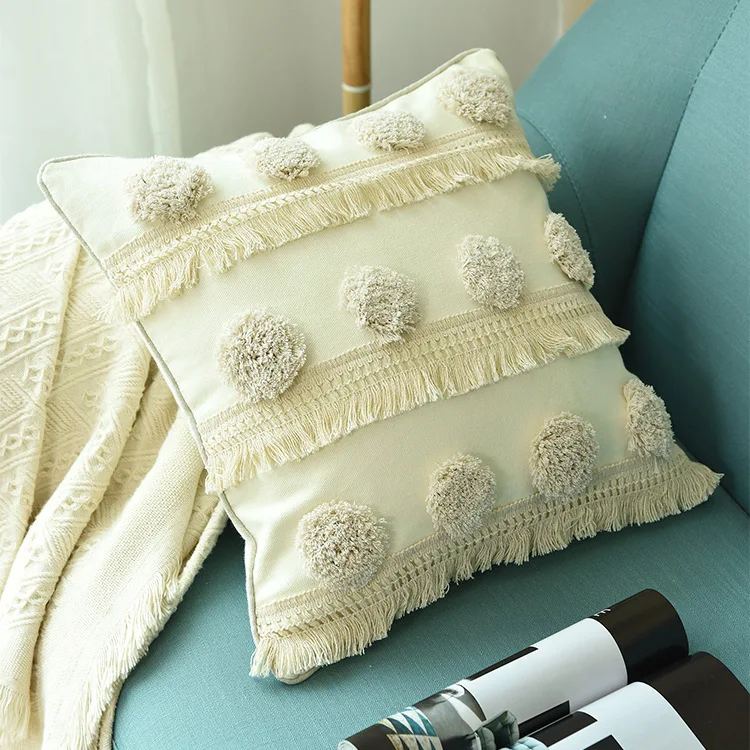 Innermor Tufted Boho Pillows Home Decorative Pillowcase Cotton Moroccan Cushions Handmade Tassels Pillow cover