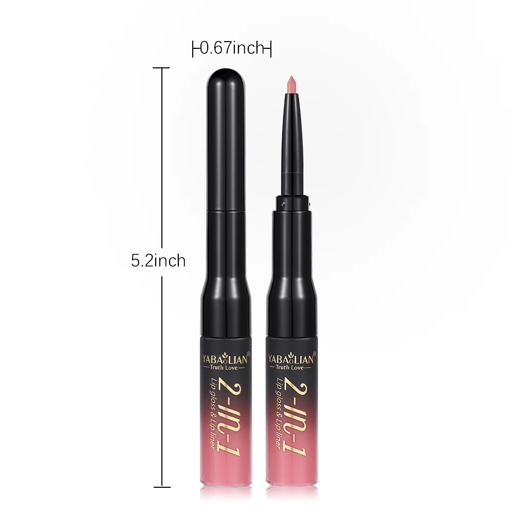 2 In 1 Double Head Lipliner Lip Gloss 24 Hour Lipstick matte lipstick long lasting waterproof lip liner gloss set OEM/PODM