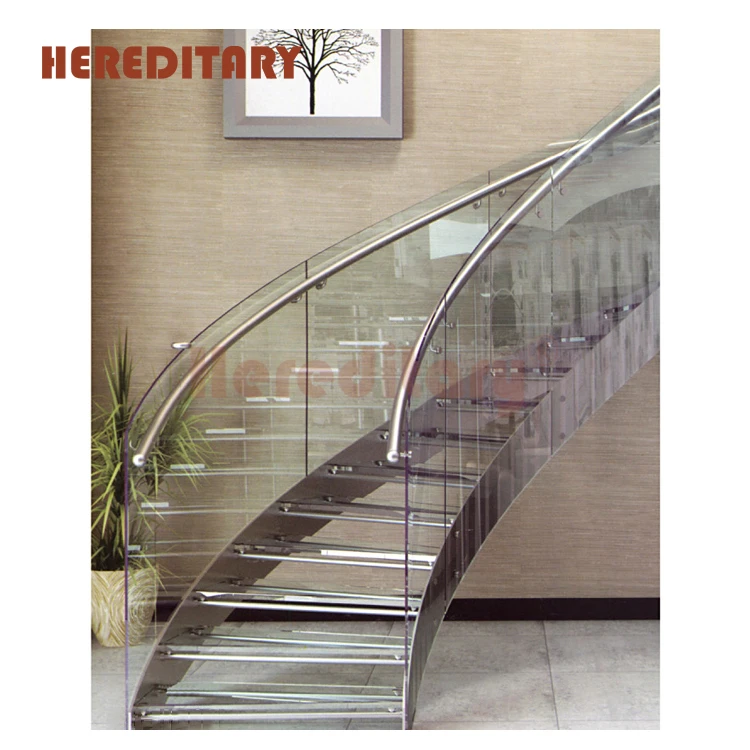 Manufacturer customized commercial stainless steel spiral staircase guardrail/modern curved glass tread staircase design