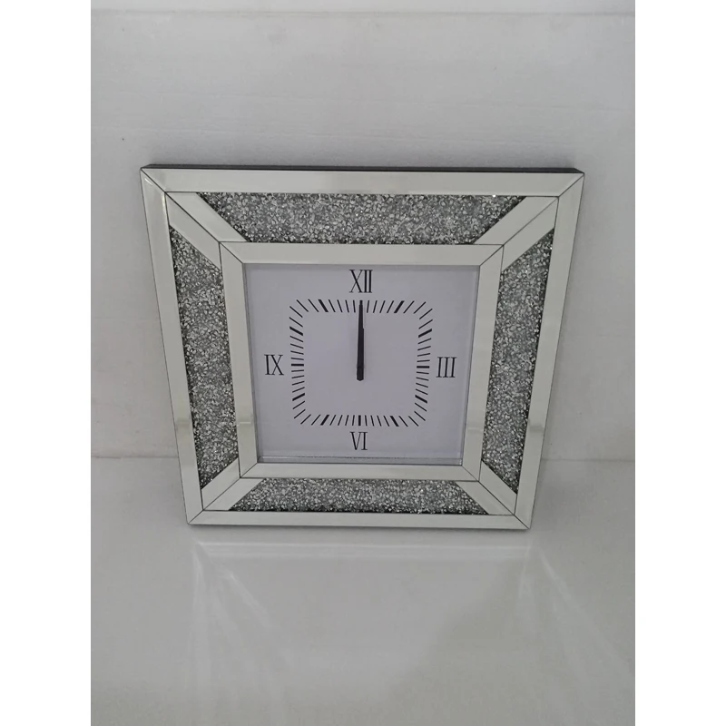 YGSZ0009 High quality customized glass wall clock with wholesale price glass crushed crystal  mirrored wall clock