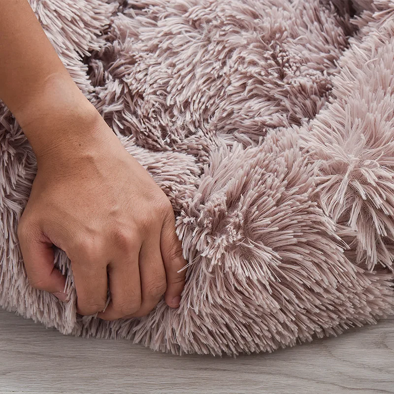 2023 high quality Soft Plush Warm Round Plush Fluffy Donut Pet Beds Cushion Sofa Cat Dog Bed