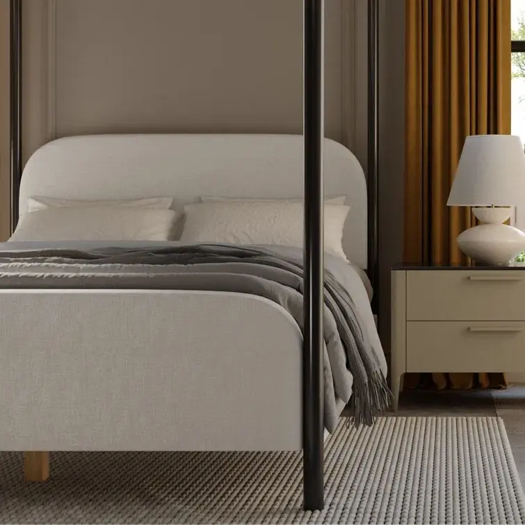 Modern Design Easy Assembly Black 4 four  Poster Iron Bed No Box Spring Needed Upholstered Metal Canopy Platform Bed Frame