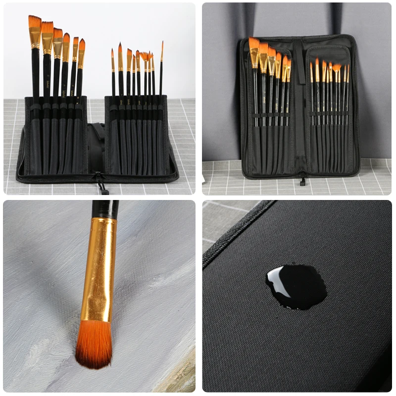 Art Supply Set 15pcs Paint Brush Set Nylon Hair Artist Acrylic Brushes for Canvas Painting