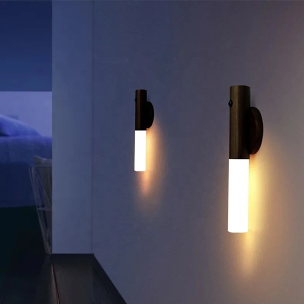 Inductive Portable Wireless Magnetic Smart Indoor Wall Staircase Lamp USB Rechargeable Wood Led Motion Sensor Night Light