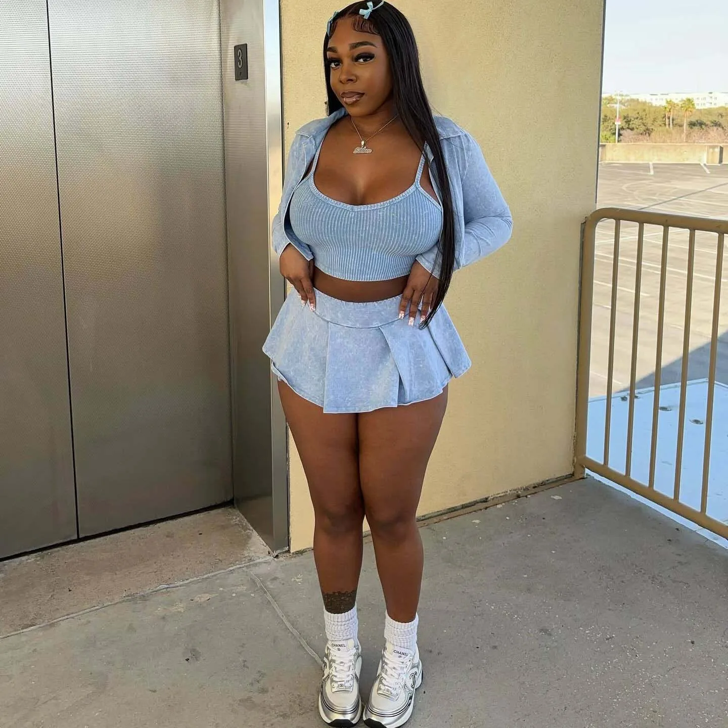 FS13066D casual 3 Piece sets women 2024 spring mini skirts outfits