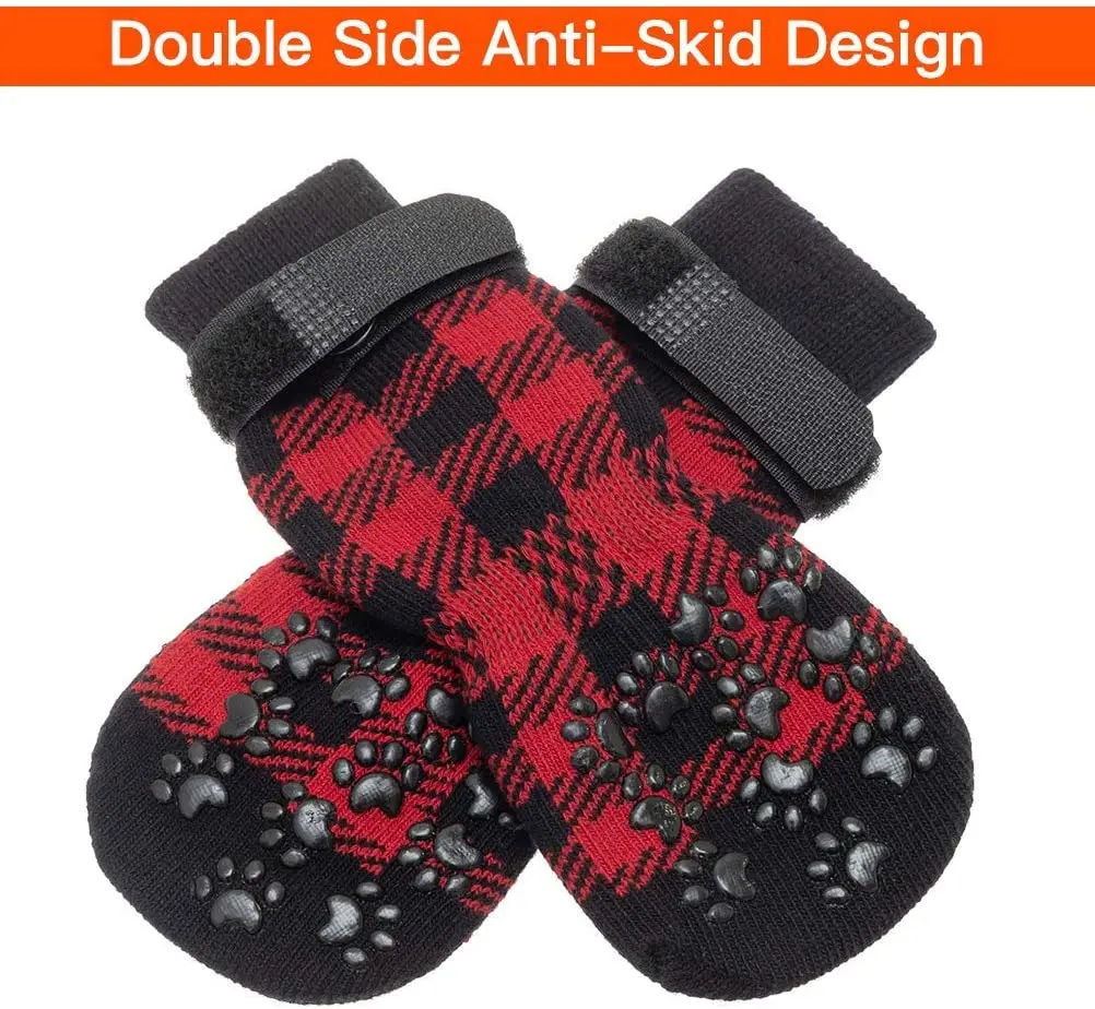 Plaid Dog Paw Protector for Floor Indoor, Anti-Slip Dog Socks Wholesale For Small Medium Dogs