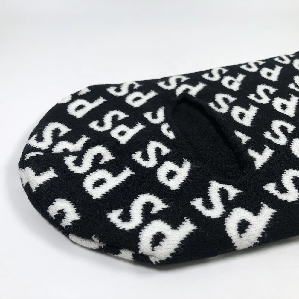 OEM adult jacquard embroidered all over print outdoors face cover ps black knitted beanie custom one hole balaclava ski mask